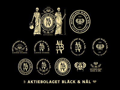 Aktiebolaget Bläck & Nål - Full Branding System badge emblem badges brand identity branding growcase illustration logo logo design logo designer logomark logotype tattoo studio tattooing typography