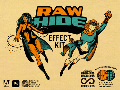 Raw Hide Effect Kit for Photoshop effect kit g.a.r.m. company garm co garmco growcase illustration photoshop action set ps actions raw hide texture textures