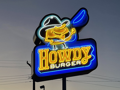 Howdy Burger - Neon Sign brand identity branding burger design growcase identity illustration logo logo design logotype mascot neon sign signage signs