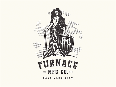 Furnace MFG Co. - First draft american flag brand identity furnace mfg co growcase logo logotype monogram salt lake city shield shieldmaiden sledge hammer victorian