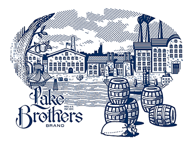 Lake Brothers Beer Co. illustration piece. barrel barrels beer boat brewery brewing factory frigate growcase lake brothers beer co the great lakes victorian illustration