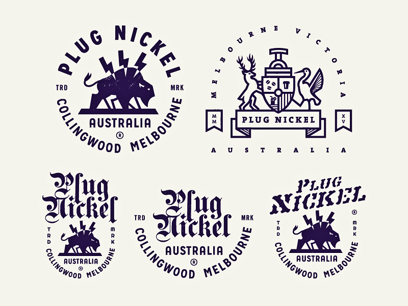 Plug Nickel - Draft presentations plug nickel specialty coffee melbourne australia blackletter stork deer buffalo brand identity shield crest logotype logo growcase