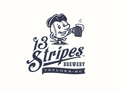 13 Stripes Brewery - Baseball Team Sub-Branding 13 stripes brewery baseball mascot beer forefathers growcase illustration sub branding tricorn patriot hat