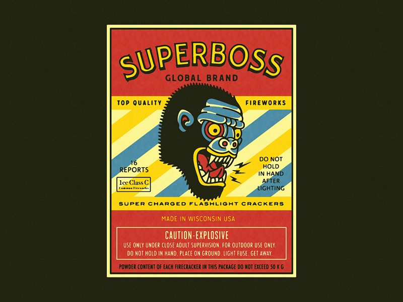 SUPERBOSS gorilla monkey promotion packaging fireworks firecrackers superboss branding forefathers growcase