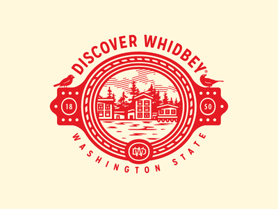 Discover Whidbey badge branding discover whidbey forefathers growcase logo logomark skyline victorian