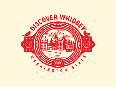 Discover Whidbey badge branding discover whidbey forefathers growcase logo logomark skyline victorian