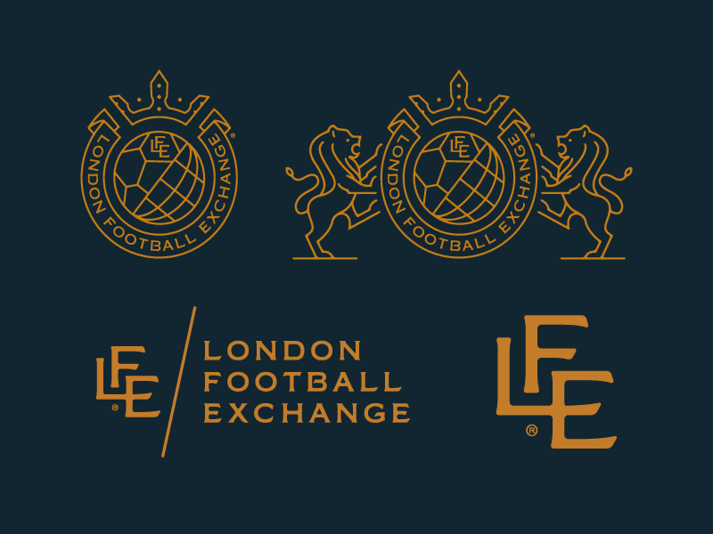 London Football Exchange - Responsive Brand badge branding crest emblem forefathers growcase lion logo logomark london football exchange monogram soccer
