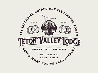 Teton Valley Lodge - Crest Design badge coin coins crest dirggs fly fishing tours flyfishing growcase idahoo outdoor outdoors teton valley lodge victorian