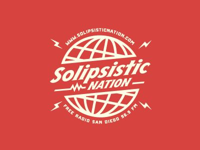 Solipsistic NATION - Logo Suggestion #1 growcase logo logotype identity branding logo design logo designer solipsistic nation highway onramp electronic elecronic music radio podcast pod cast radio show san diego free radio globe dan cassaro michael spitz
