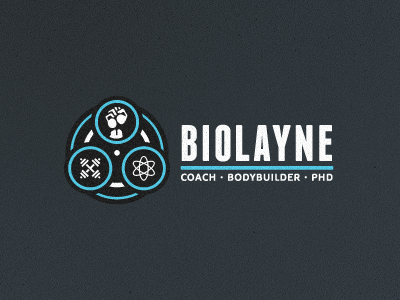 BioLayne Logo atom biolayne body builder branding coach dumbbell dumbbells emblem fist franchise growcase identity layne norton logo logo design logo designer logotype trifecta