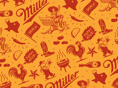 Miller Tavern & Beer Garden Pattern (terminated direction) america arlington texas bar barbecue bbq beer branding brewery cowboy forefathers group growcase illustration miller high life miller highlife miller lite miller tavern beer garden restaurant