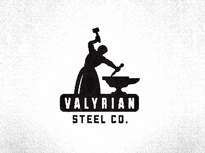 Valyrian Steel Co. a song of ice and fire anvil blacksmith blacksmithing game of thrones george rr martin growcase hammer identity logo logo design logo designer logotype valyria valyrian steel valyrian steel co
