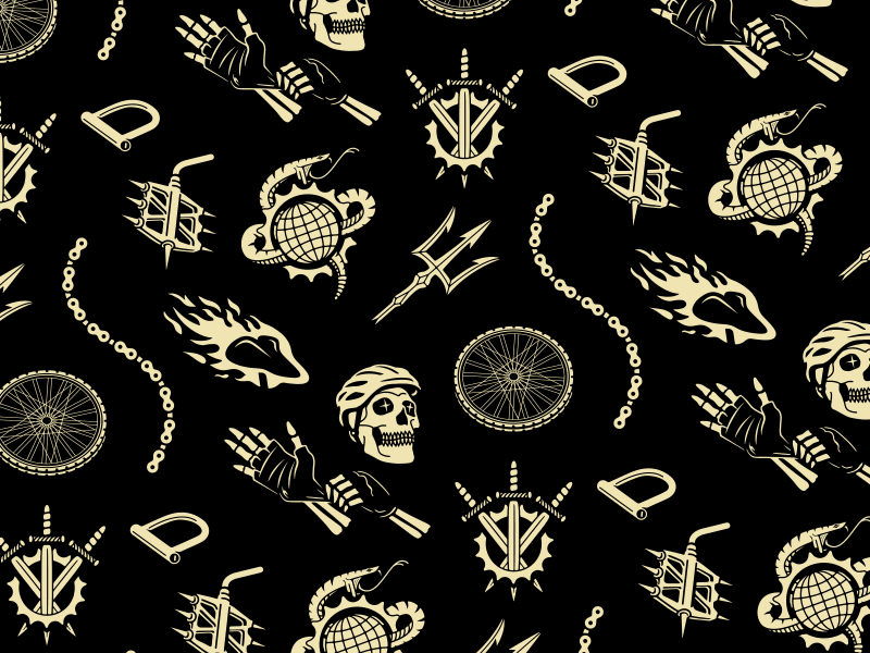 Dispatch - Icon Pattern bicycle bicycling bike biking chain dispatch forefathers group gear gears globe gloves growcase icon icons set saddle serpent skeleton skull snake spikes swords trident