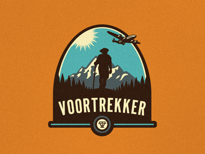 Unused Voortrekker Logo/Emblem shield growcase logo logotype logo design logo designer identity travel plane pioneer voortrekker vt deming for sale emblem patch hiking mountain range airplane hiker travel agency
