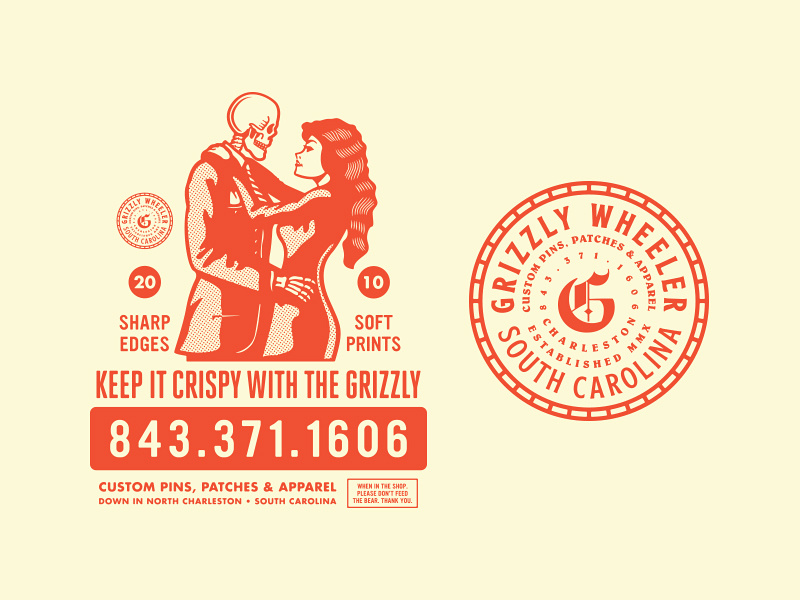 Keep it Crispy with the Grizzly south carolina screen printing screenprint charleston slow dancing emblem badge grizzly wheeler print shop growcase