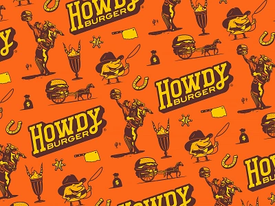 Howdy Burger Pattern brand identity burgers cowboy custom typography type forefathers growcase hamburger hamburgers howdy burger logo design logotype mascot pattern responsive branding tulsa oklahoma western