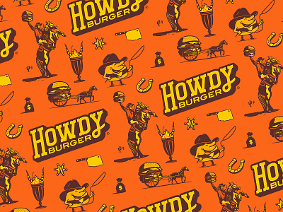 Howdy Burger Pattern brand identity burgers cowboy custom typography type forefathers growcase hamburger hamburgers howdy burger logo design logotype mascot pattern responsive branding tulsa oklahoma western
