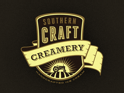 Southern Craft Creamery branding concept (Chosen - Still WIP) growcase logo logo design logo designer identity branding handcrafting ice cream dairy southern emblem patch tractor field farming craft creamery southern craft creamery