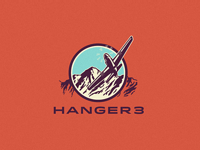 Logo concept for Hanger 3 airplane branding fighter plane growcase hangar 3 hanger 3 identity idlewild logo logo design logo designer logotype mountain range mountains mustang p 51 plane retro