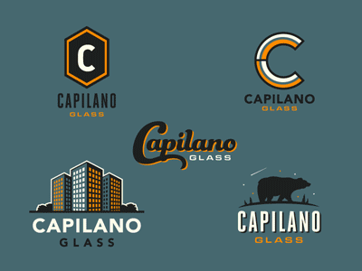 Capilano Glass - 5 logo concept options in 6 palettes. bear branding buildings c capilano capilano glass corporate curved swirly wirl™ custom type emblem growcase high rise highrise lettering logo logo design logo designer logo mark logotype mark patch re branding re branding script script type stars trees typography woods