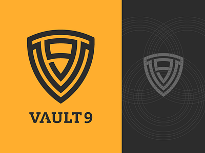 Logo proposal for Vault 9 branding cloud hosting construct growcase hosting identity lock up lockup logo logo design logo designer process shield v9 vault vault 9 vector construct