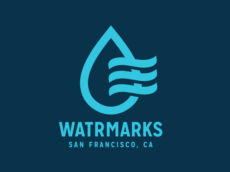Watrmarks Logo WIP growcase logo logo mark branding water watrmarks san francisco snail mail stamp waves water drop mission gothic james t. edmondson riley cran lost type lost type co-op mark logo design logo designer identity sf
