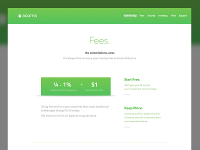 Acorns - Fees acorns acorns.com green investing pricing pricing page responsive web design website