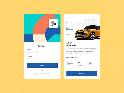 Go Moto Car Rental App UI android app booking app car carrental dailyui design flat design illustration interaction design landingpage minimal ui ux