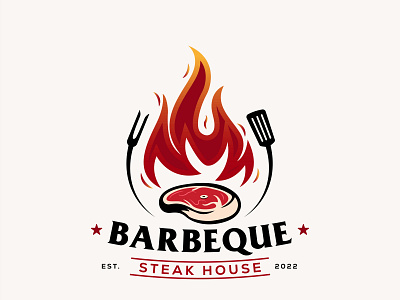 barbeque logo fire concept combined with steak beef and spatula bar barbeque baverage bbq beef branding cafe design fire food graphic design graphic design icon illustration logo restaurant spatula steak vector