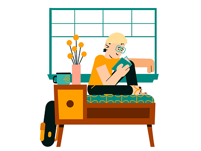 Simple Fantasy: Reading a book by a window 2d design flat illustration minimal procreate simple styleframe