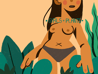 Girls+Plants Zine Cover 2d character design flat illustration minimal procreate zine