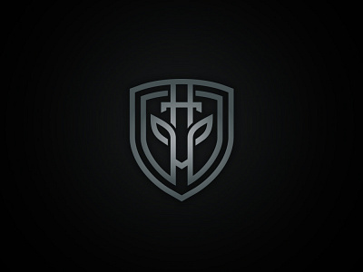 Warrior helmet, shield and sword Logo