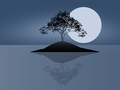Lake In A Full Moon Day background design graphic illustrator
