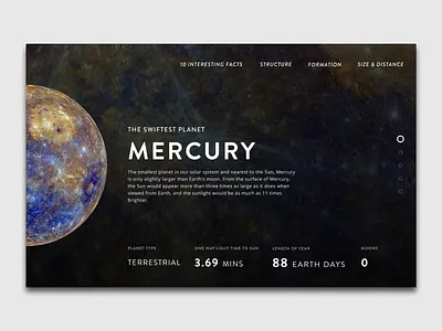 Mercury UI design hero landing page solar system space ui web