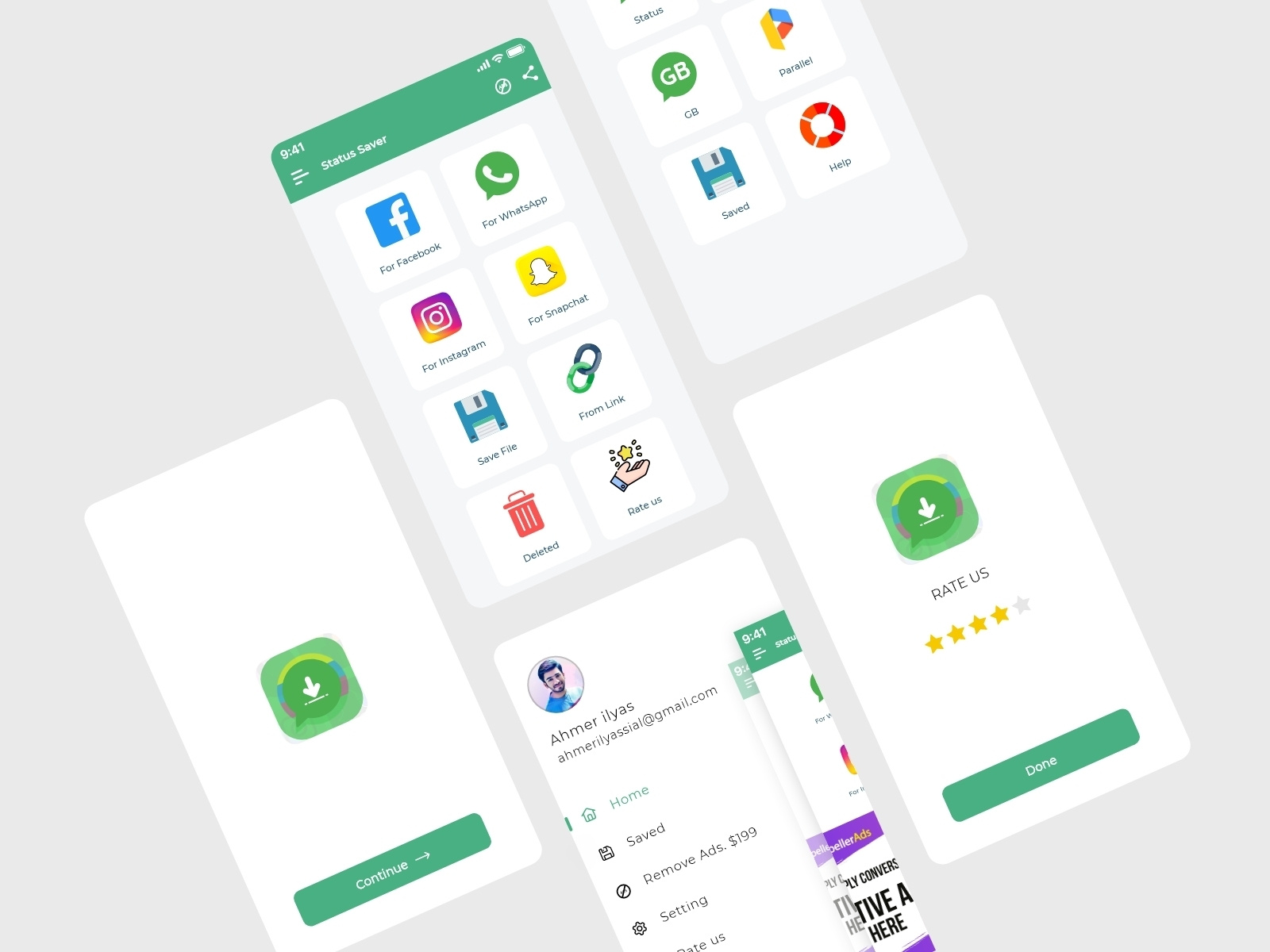 Status Saver app ux ui design by Ahmer Ilyas on Dribbble