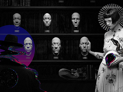 Collage “The idea is material” collage dark design digital collage digital illustrator digitalart illustration masks snake space strange man