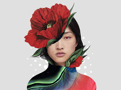 Collage “Poppy” asia collage design digital collage digital illustrator digitalart floral flowers green illustration poppy red