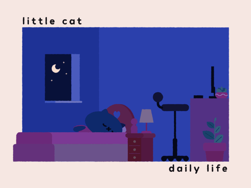 little cat daily life 2d 2d animation after effects animals animation bedroom cat character cute design illustration pseudo 3d sleeping working