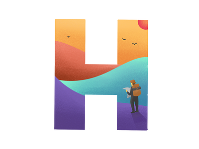 H for Holiday bold color custom illustration flat design holiday letter lettering scenery travel typography