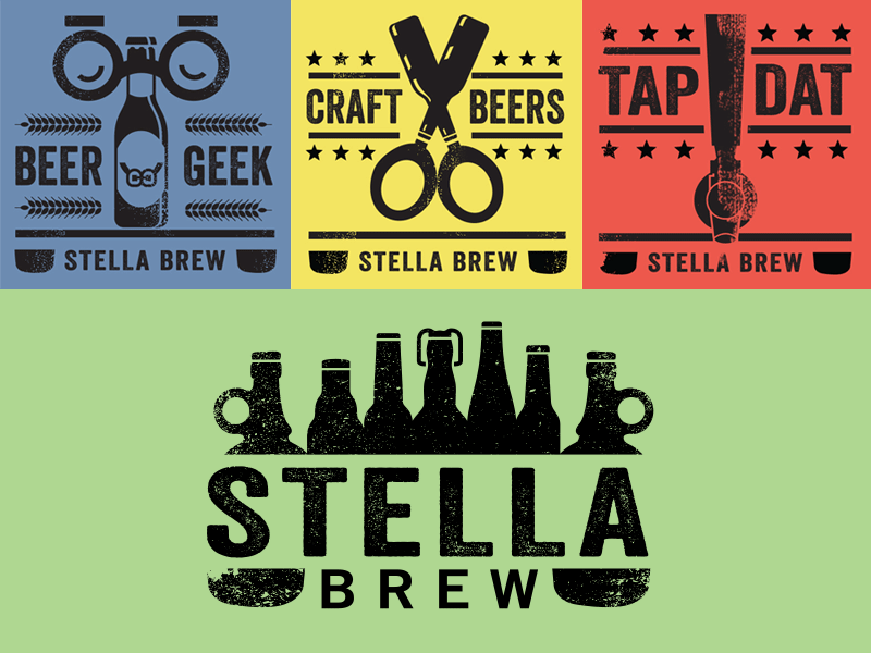 Stella Brew beer bottle shop humor illustration logo