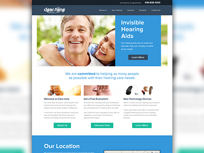 Clear-tone - Homepage blue green hearing aids homepage web design