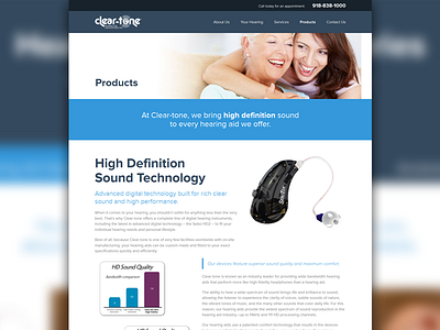 Clear-tone - Products blue green hearing aids web design