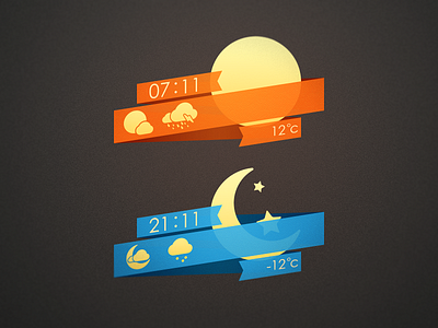 Weather Widget cloud flag flat paper ribbon sun temperature thunder time ui weather widget