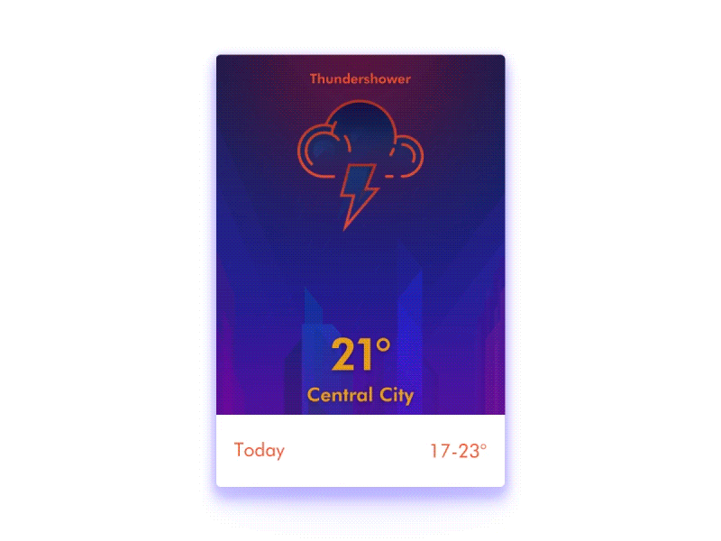The Flash in Weather Widget Animation animation blue card flash gif interface list purple temperature thundershower weather widget