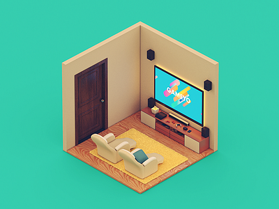 Tiny Room TWO c4d chair desk game light micro model ps4 room tiny tv wood