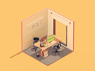 Tiny Room FOUR book c4d chair desk micro model office room tiny wood work yellow