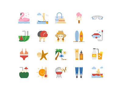 Summer flat icons illustration summer