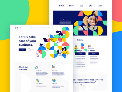Cacel.io | CRM Company | Home blue blue and yellow brand circle color colors crm crm portal crm software green home homepage lp red semicircle shapes sketch software design symbol website