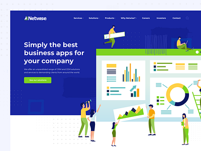 Netwise - CRM Solution Company | Home blues company crm crm solution dots flat ilustration green illustration landing page software house ui ux webiste