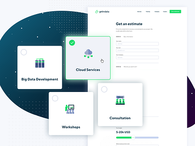 Getindata - Estimate big data bigdata cosmos estimate galaxy get in data getindata isometric landing landing page landingpage price software software house space